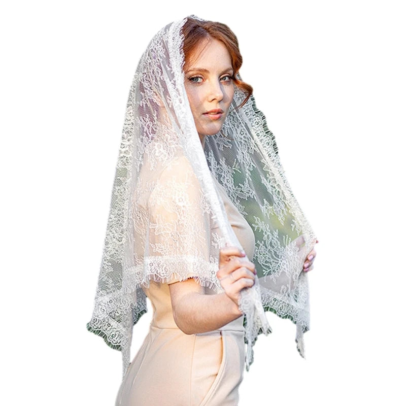 Woman Lace Shawl Wedding Church Lace Trim Scarf Soft Lightweight Scarf with Hoodie for Hot Weather Sunproof Supplies