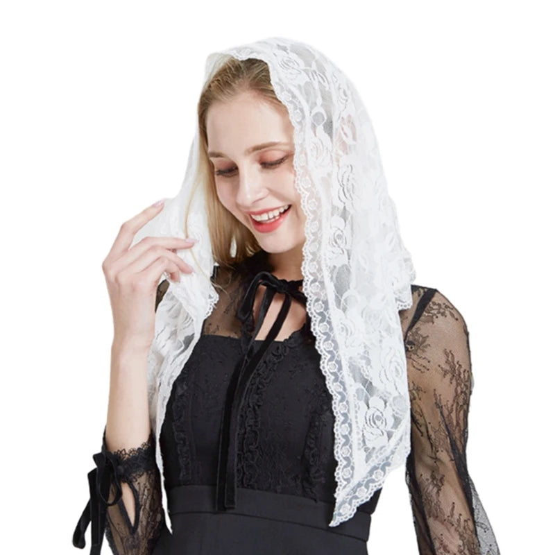 Woman Lace Shawl Wedding Church Lace Trim Scarf Soft Lightweight Scarf with Hoodie for Hot Weather Sunproof Supplies