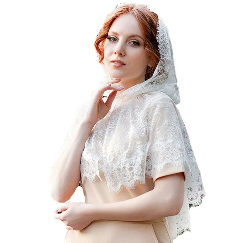 Woman Lace Shawl Wedding Church Lace Trim Scarf Soft Lightweight Scarf with Hoodie for Hot Weather Sunproof Supplies