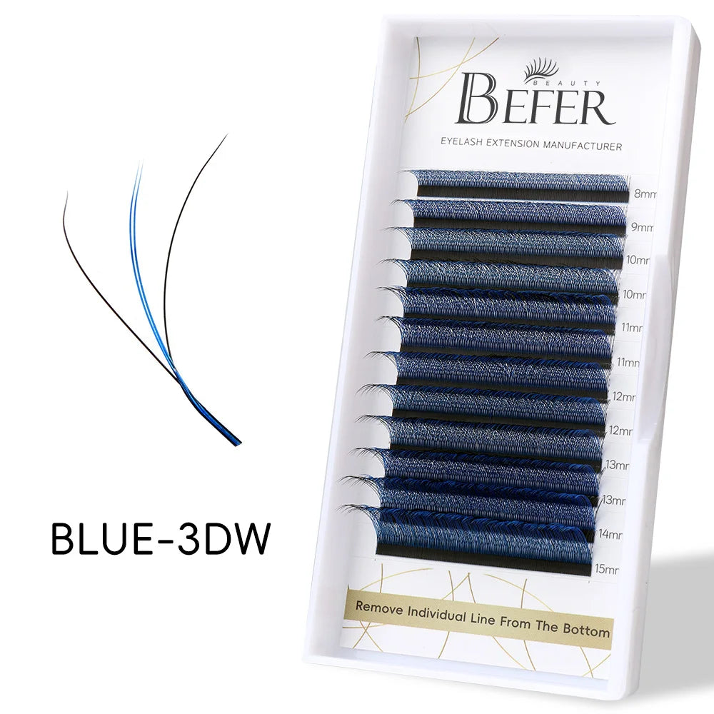 Befer Beauty Purple Pink Blue Colored 3D W Lashes Extension 8-13mm Green Colorful Eyelash Extensions Professional Lash Supplies