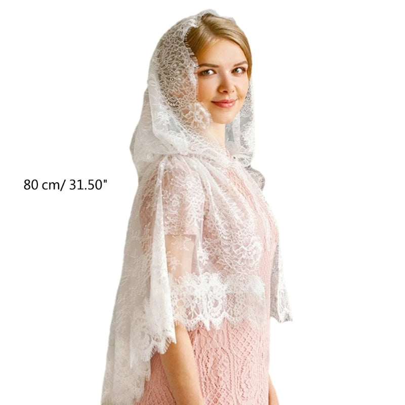 Woman Lace Shawl Wedding Church Lace Trim Scarf Soft Lightweight Scarf with Hoodie for Hot Weather Sunproof Supplies