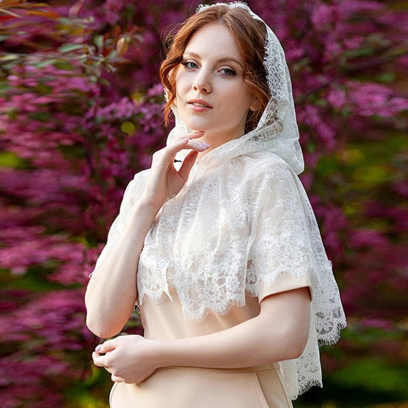 Woman Lace Shawl Wedding Church Lace Trim Scarf Soft Lightweight Scarf with Hoodie for Hot Weather Sunproof Supplies