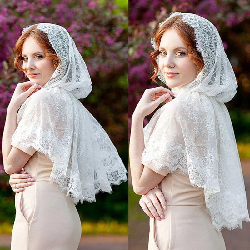Woman Lace Shawl Wedding Church Lace Trim Scarf Soft Lightweight Scarf with Hoodie for Hot Weather Sunproof Supplies